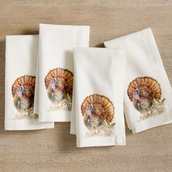 Pottery Barn Bedford Harvest Turkey Cotton/Linen Napkins - Set of 4